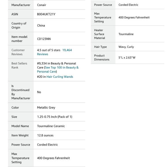 NEW INFINITIPRO BY CONAIR Tourmaline Ceramic 1-1/4" to 3/4" Curling Wand-Waves - Picture 6 of 7